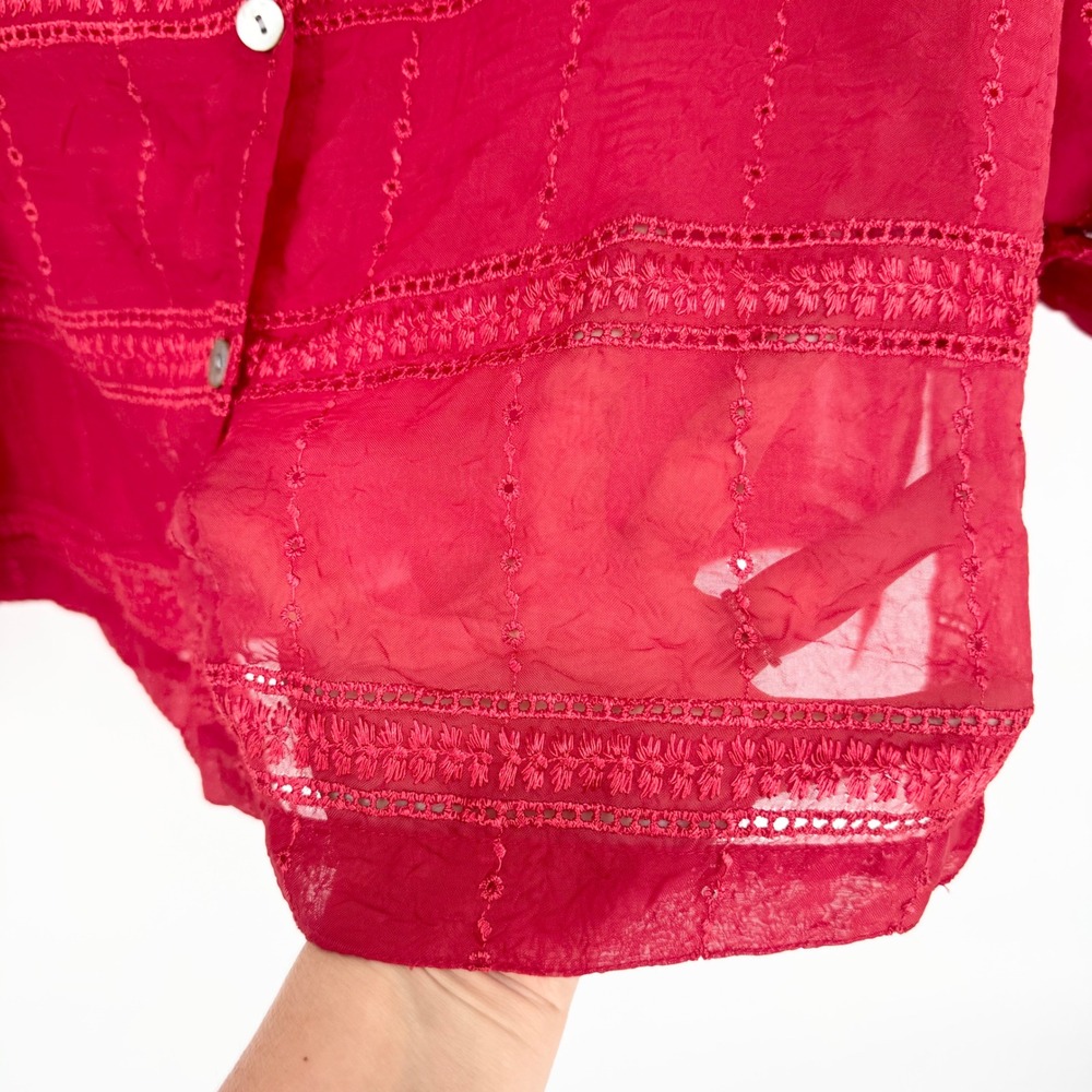 Vintage Chicos Semi-Sheer Embroidered Button Front Boxy Top Red Size 3(XL) Artsy - Picture 6 of 10